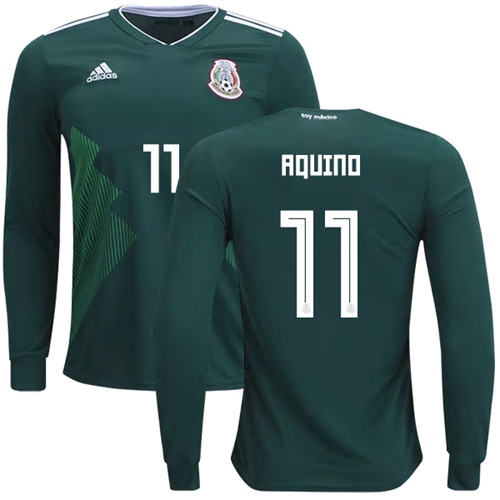 Mexico #11 Aquino Home Long Sleeves Soccer Country Jersey